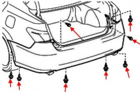schéma de montage du pare-chocs arrière Lexus ES 5 (2006-2012)