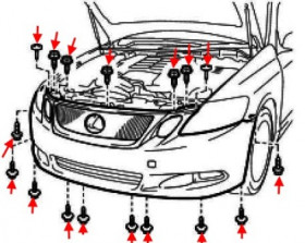 схема крепления переднего бампера Lexus GS 3 (2005-2012)