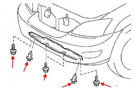 схема крепления переднего бампера Lexus RX (2003-2008)