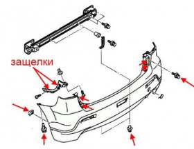 схема крепления заднего бампера Mitsubishi ASX (Outlander Sport)