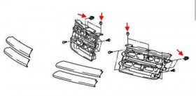 схема крепления решетки радиатора Mitsubishi Endeavor (2003-2005)
