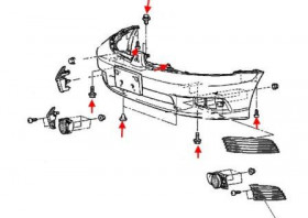 схема крепления переднего бампера Mitsubishi Galant 8 (1996-2003)