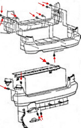 схема крепления заднего бампера Mitsubishi Galant 8 (1996-2003)
