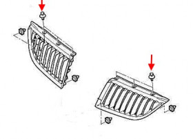 схема крепления решетки радиатора Mitsubishi Galant 9 (2003-2012)