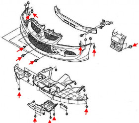 схема крепления переднего бампера Mitsubishi Lancer (1995-2007)