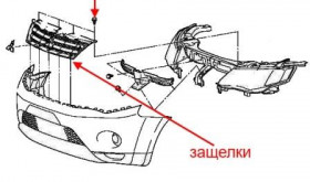 схема крепления решетки радиатора Mitsubishi Outlander XL (2006-2012)