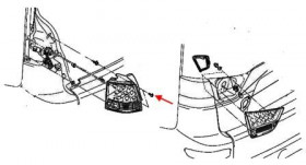 схема крепления переднего заднего фонаряMitsubishi Outlander XL (2006-2012) 