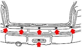 схема крепления заднего бампера Subaru Forester SF (1997-2002)
