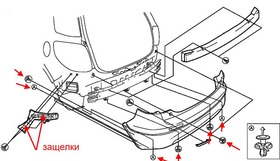 схема крепления заднего бампера Suzuki SX4 (2006-2013)