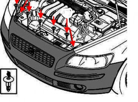 схема крепления переднего бампера Volvo C70 (2006-2013)