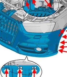 схема крепления переднего бампера AUDI Q3