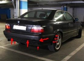 места крепления заднего бампера BMW 3-серии E36