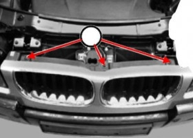 схема крепления переднего бампера BMW X3 (E83)