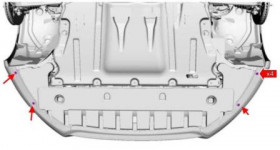схема крепления переднего бампера Ford Fusion (после 2012 года)