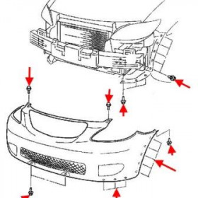 схема крепления переднего бампера MAZDA MPV (1999-2006)