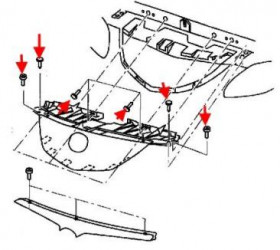 схема крепления решетки радиатора MAZDA MPV (1999-2006)