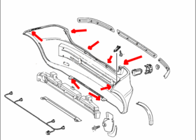 схема крепления заднего бампера Mercedes  W168