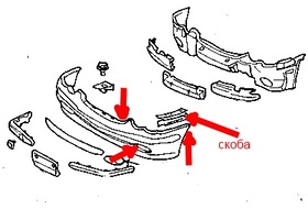 схема крепления переднего бампера Mercedes W203