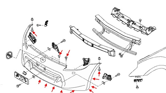 схема крепления переднего бампера Nissan 370Z