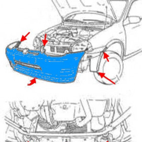 схема крепления переднего бампера Opel CORSA B (1993 - 2002)