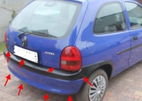 места крепления заднего бампера Opel CORSA B (1993 - 2002)