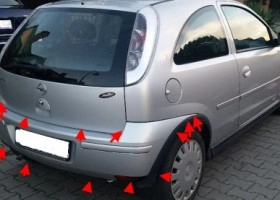 места крепления заднего бампера Opel  CORSA C (2000-2007)