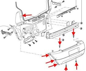 схема крепления заднего бампера SEAT Arosa