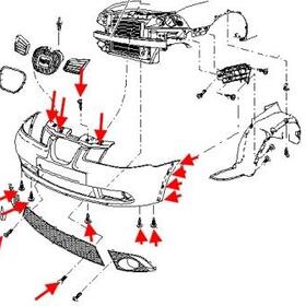 схема крепления переднего бампера SEAT Cordoba (после 2003 года)
