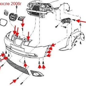 схема крепления переднего бампера SEAT Ibiza MK3 (2002-2008 год)