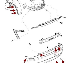 схема крепления заднего бампера SEAT Ibiza MK2 (1993-2002 год)