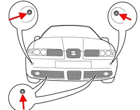 схема крепления переднего бампера SEAT Leon I (1999-2005 год)