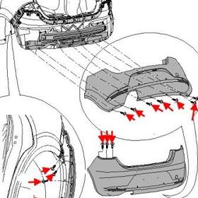 схема крепления заднего бампера SEAT Leon  II (2005 — 2012 год)