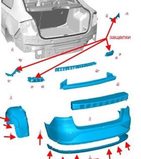 схема крепления заднего бампера SEAT Toledo IV (с 2011 года)