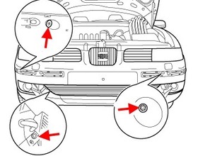 схема крепления переднего бампера SEAT Toledo II (1998-2005 год)