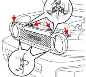 схема крепления переднего бампера Toyota FJ Cruiser