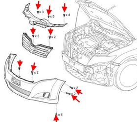 схема крепления переднего бампера Toyota Venza