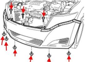 схема крепления переднего бампера Toyota Venza