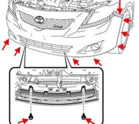 схема крепления переднего бампера Toyota Corolla (2006-2013)