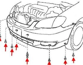 схема крепления переднего бампера Toyota Corolla (2000-2006)