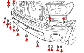 схема крепления переднего бампера Toyota Tundra (после 2007 года)