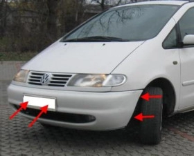 места крепления переднего бампера VW Sharan (до 2000 года)