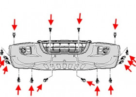 схема крепления переднего бампера VW Crafter