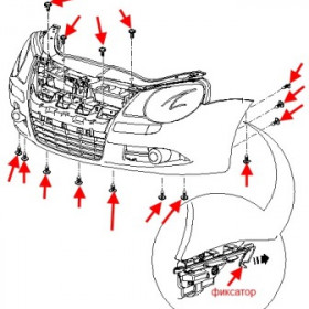 схема крепления переднего бампера VW EOS