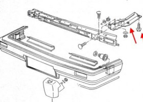 схема крепления переднего бампера VW Golf 2 (Jetta 2) 
