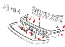 схема крепления переднего бампера VW Golf 3 (vento)