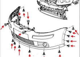 схема крепления переднего бампера VW Golf 5