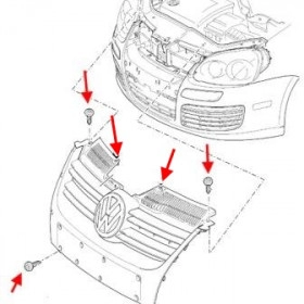 схема крепления решетки радиатора VW JETTA 5