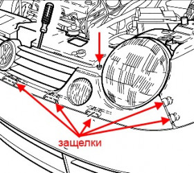 схема крепления переднего бампера VW LUPO