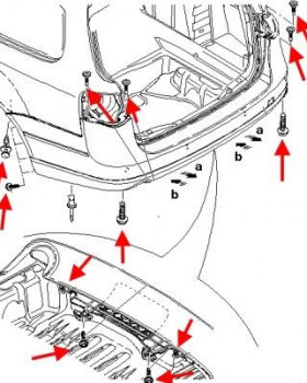схема крепления заднего бампера VW PASSAT B7 (CC)