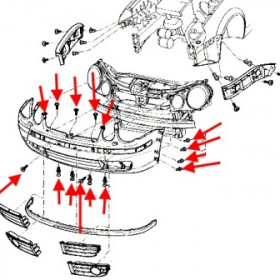 схема крепления переднего бампера VW POLO (2001-2009)